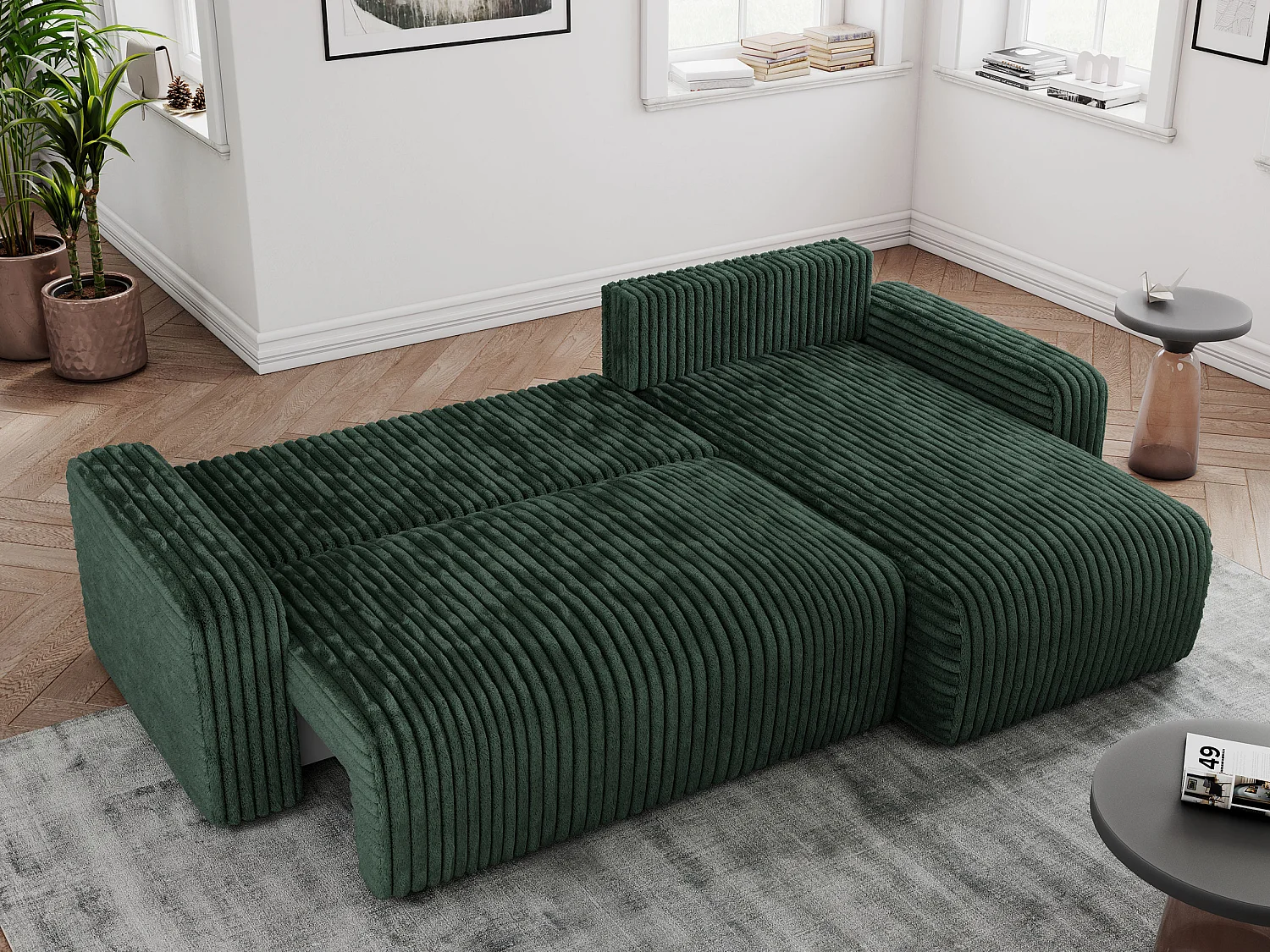 Ecksofa ARGOS - mit Schlaffunktion, Sofa mit armlehnen, Bettkasten, 3-Sitzer Sofa - Grün Cord