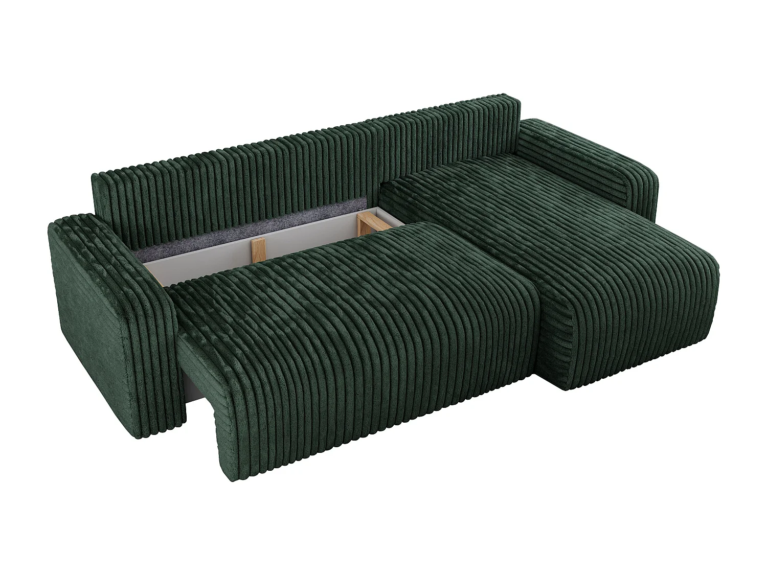 Ecksofa ARGOS - mit Schlaffunktion, Sofa mit armlehnen, Bettkasten, 3-Sitzer Sofa - Grün Cord