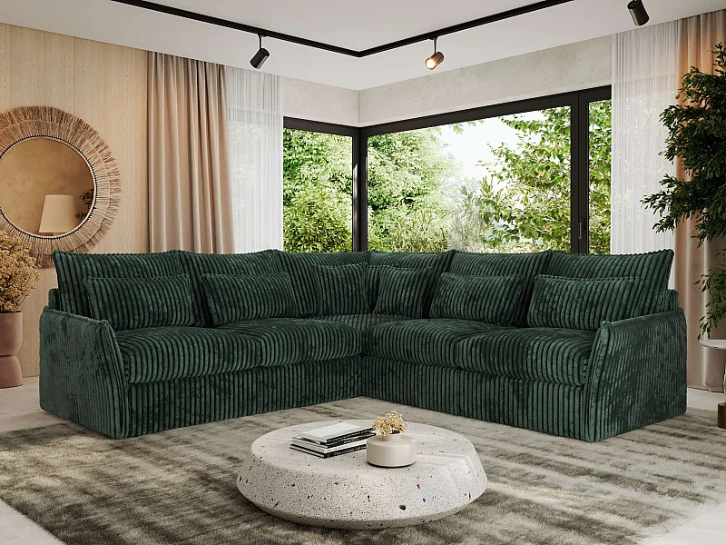 Ecksofa VERSO - modulare L-förmige Ecke, lose Kissen, Wohnlandschaft - Grün Cord