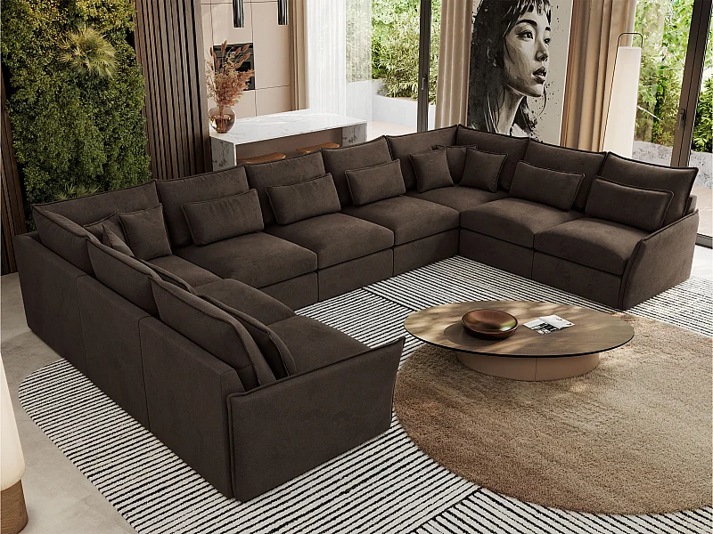Ecksofa VERSO U9M - XXL Wohnlandschaft Ecke, modulare, Armlehnen und lose Kissen - Braun Velvet