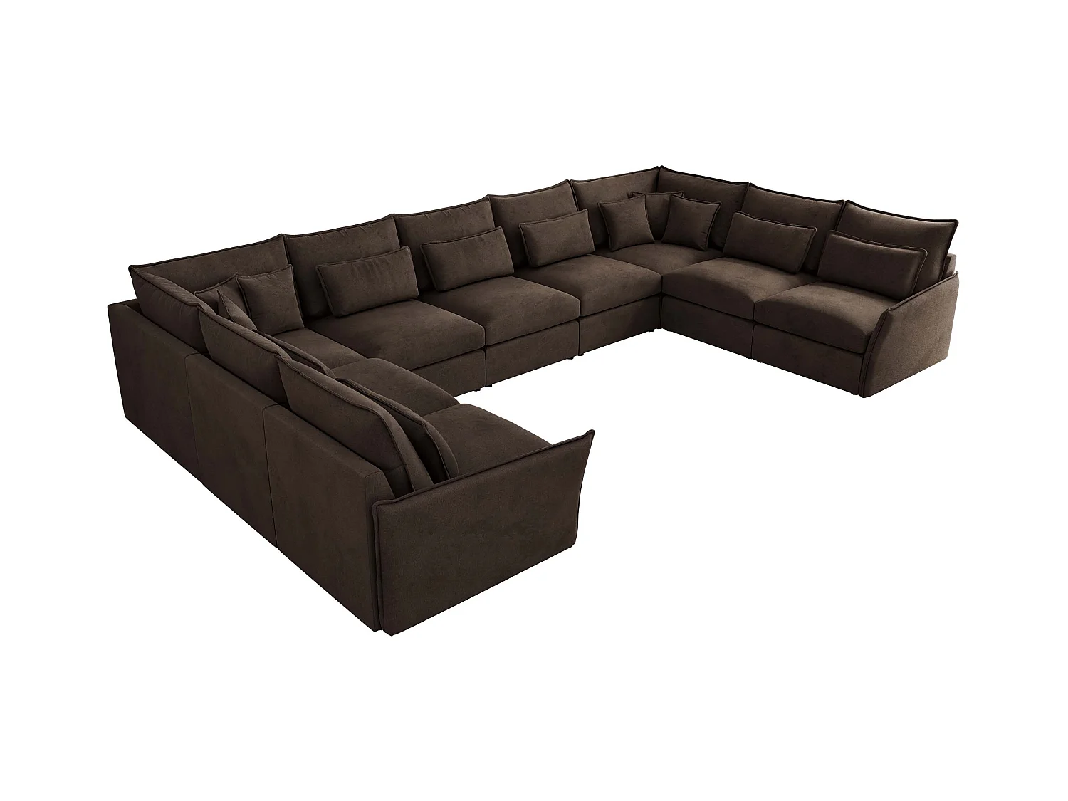 Ecksofa VERSO U9M - XXL Wohnlandschaft Ecke, modulare, Armlehnen und lose Kissen - Braun Velvet