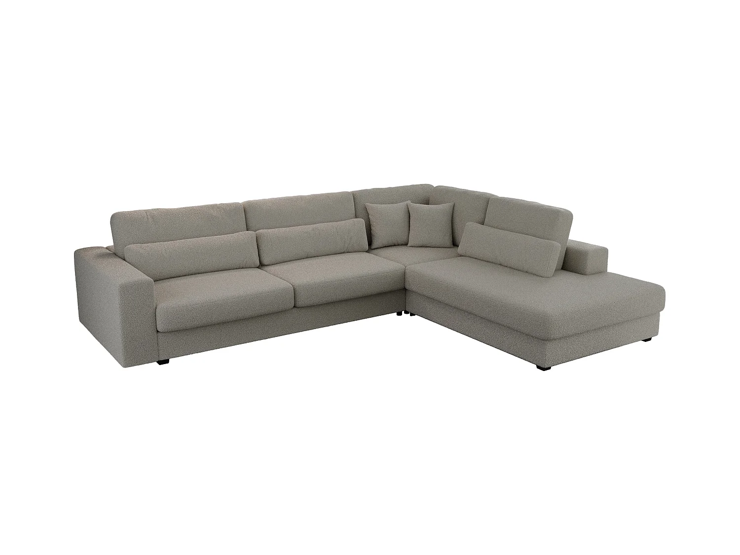 Ecksofa SAVONA - mit Armlehnen, lose Kissen, große L-förmige Ecke, Wohnlandschaft - Grau Boucle - Ecke Rechts