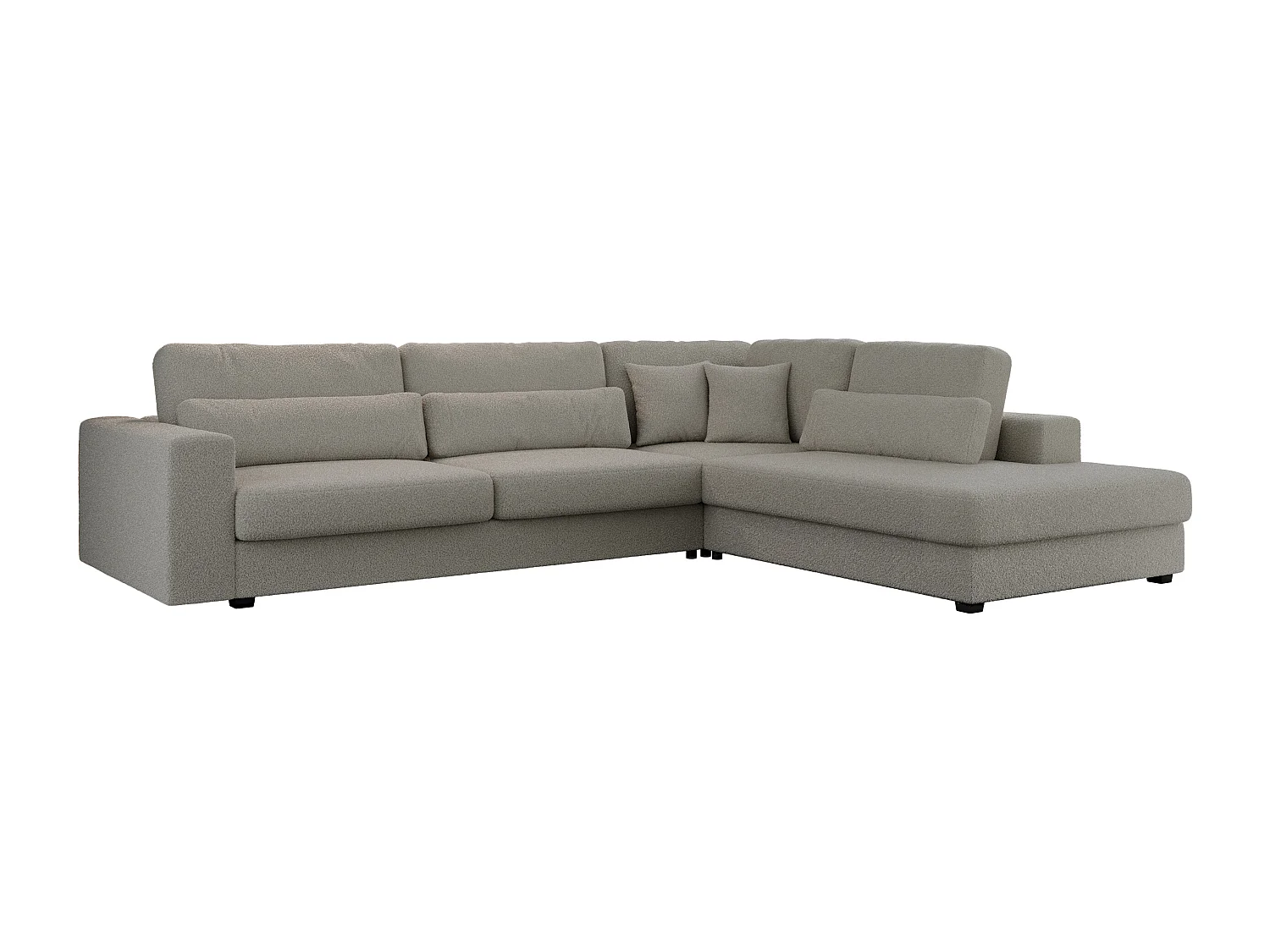 Ecksofa SAVONA - mit Armlehnen, lose Kissen, große L-förmige Ecke, Wohnlandschaft - Grau Boucle - Ecke Rechts