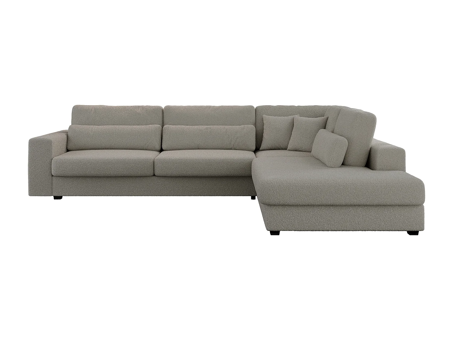 Ecksofa SAVONA - mit Armlehnen, lose Kissen, große L-förmige Ecke, Wohnlandschaft - Grau Boucle - Ecke Rechts