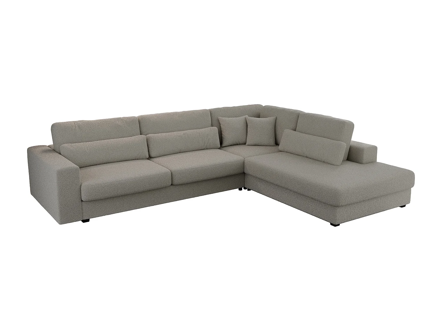 Ecksofa SAVONA - mit Armlehnen, lose Kissen, große L-förmige Ecke, Wohnlandschaft - Grau Boucle - Ecke Rechts
