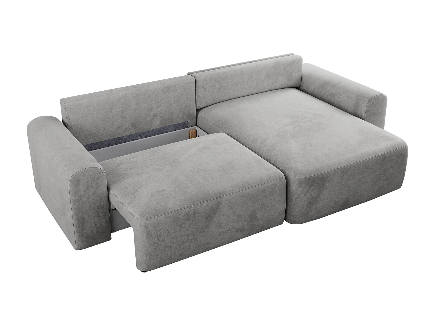 Ecksofa NELSON - Schlafcouch mit Armlehnen und Bettkasten, universelles L-förmige Ecksofa - Hellgrau Velvet