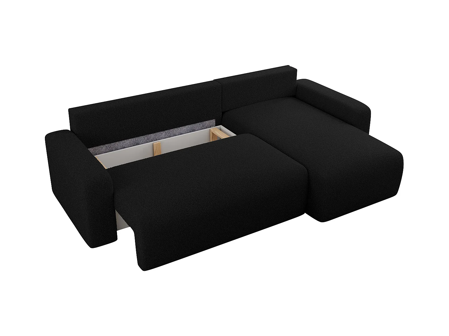 Ecksofa ARGOS - mit Schlaffunktion, Sofa mit armlehnen, Bettkasten, 3-Sitzer Sofa - Schwarz Boucle