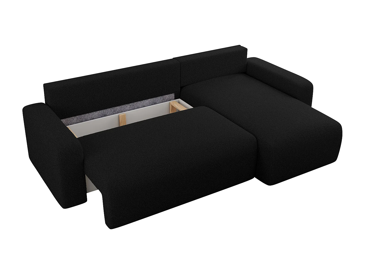 Ecksofa ARGOS - mit Schlaffunktion, Sofa mit armlehnen, Bettkasten, 3-Sitzer Sofa - Schwarz Boucle