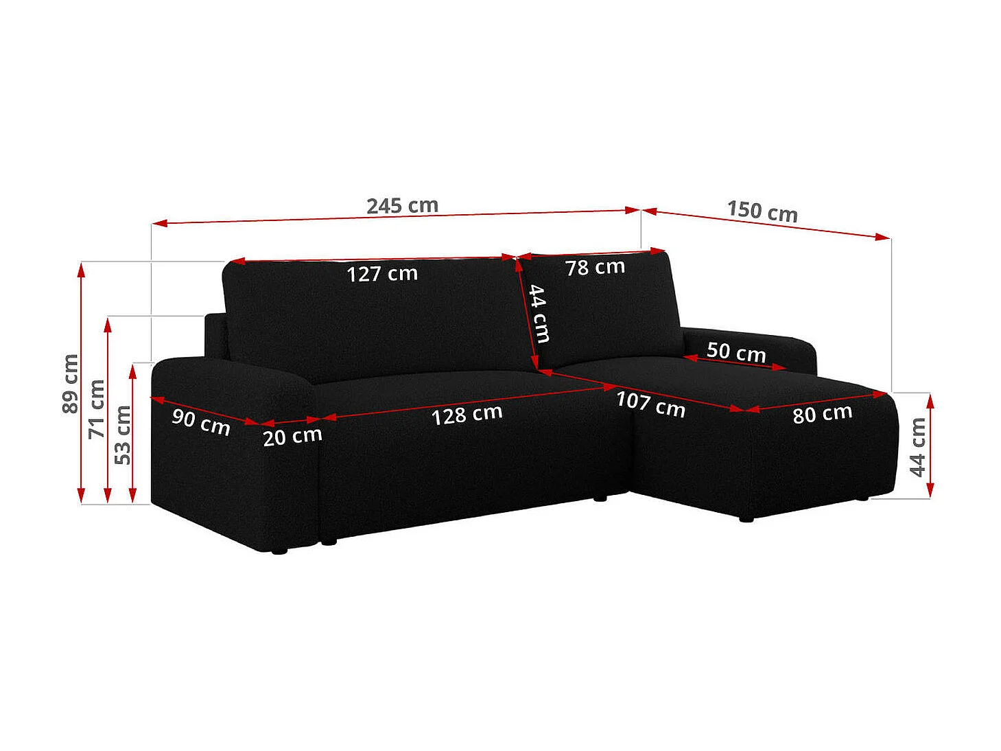 Ecksofa ARGOS - mit Schlaffunktion, Sofa mit armlehnen, Bettkasten, 3-Sitzer Sofa - Schwarz Boucle