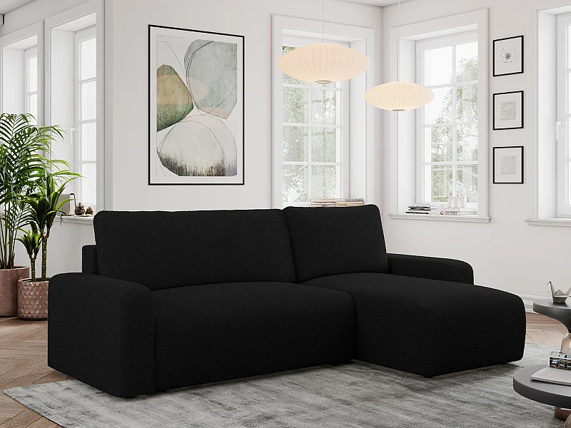 Ecksofa ARGOS - mit Schlaffunktion, Sofa mit armlehnen, Bettkasten, 3-Sitzer Sofa - Schwarz Boucle