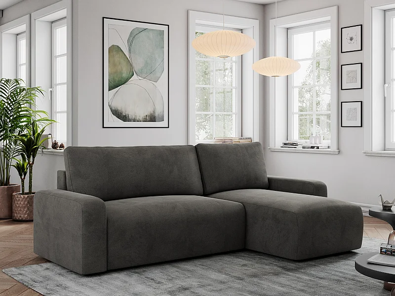 Ecksofa ARGOS - mit Schlaffunktion, Sofa mit armlehnen, Bettkasten, 3-Sitzer Sofa - Dunkelgrau Velvet