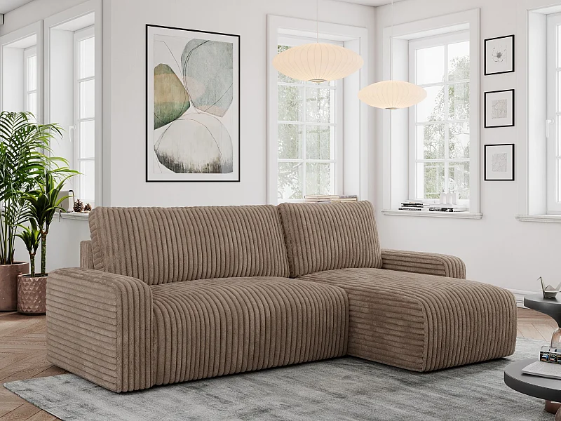 Ecksofa ARGOS - mit Schlaffunktion, Sofa mit armlehnen, Bettkasten, 3-Sitzer Sofa - Braun Cord