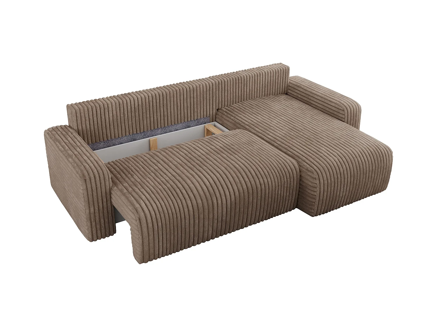 Ecksofa ARGOS - mit Schlaffunktion, Sofa mit armlehnen, Bettkasten, 3-Sitzer Sofa - Braun Cord