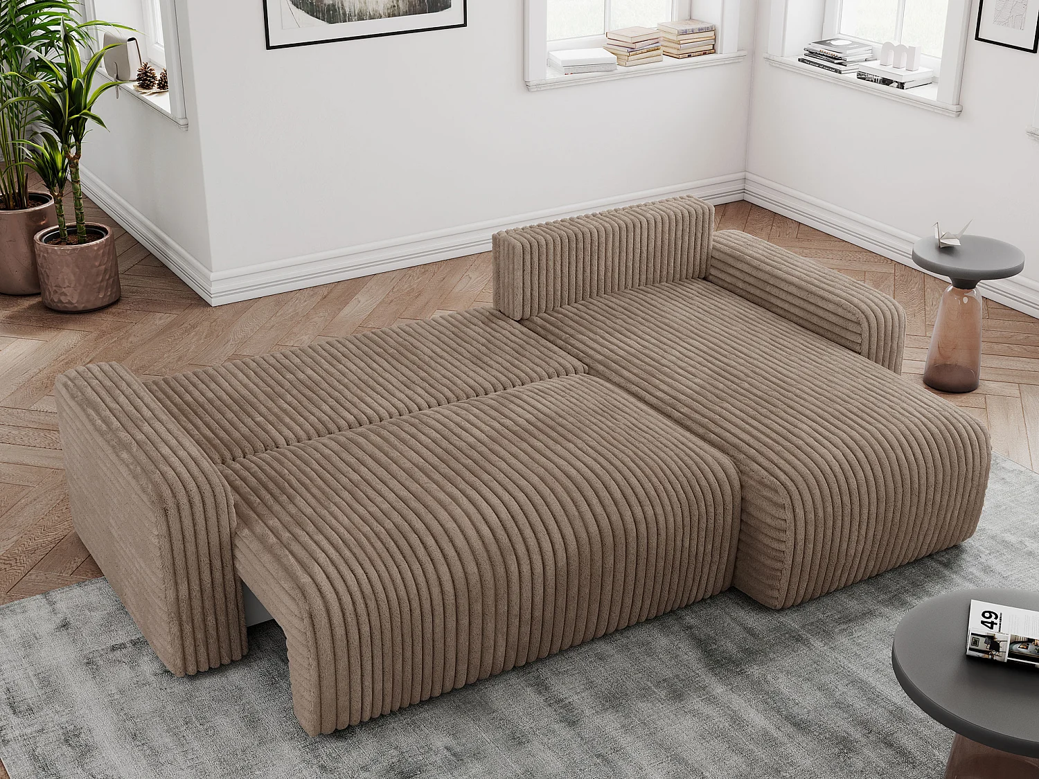 Ecksofa ARGOS - mit Schlaffunktion, Sofa mit armlehnen, Bettkasten, 3-Sitzer Sofa - Braun Cord