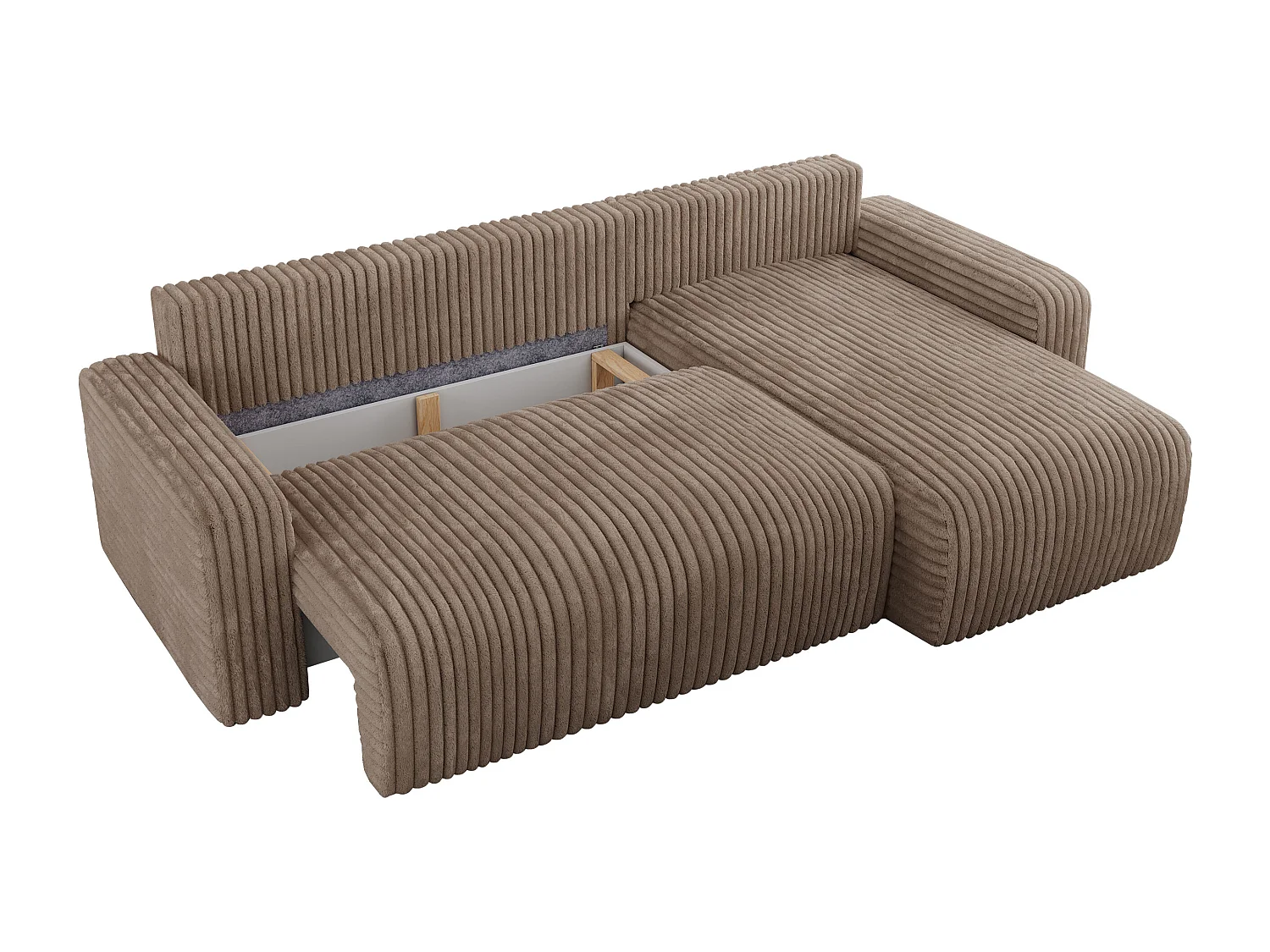 Ecksofa ARGOS - mit Schlaffunktion, Sofa mit armlehnen, Bettkasten, 3-Sitzer Sofa - Braun Cord