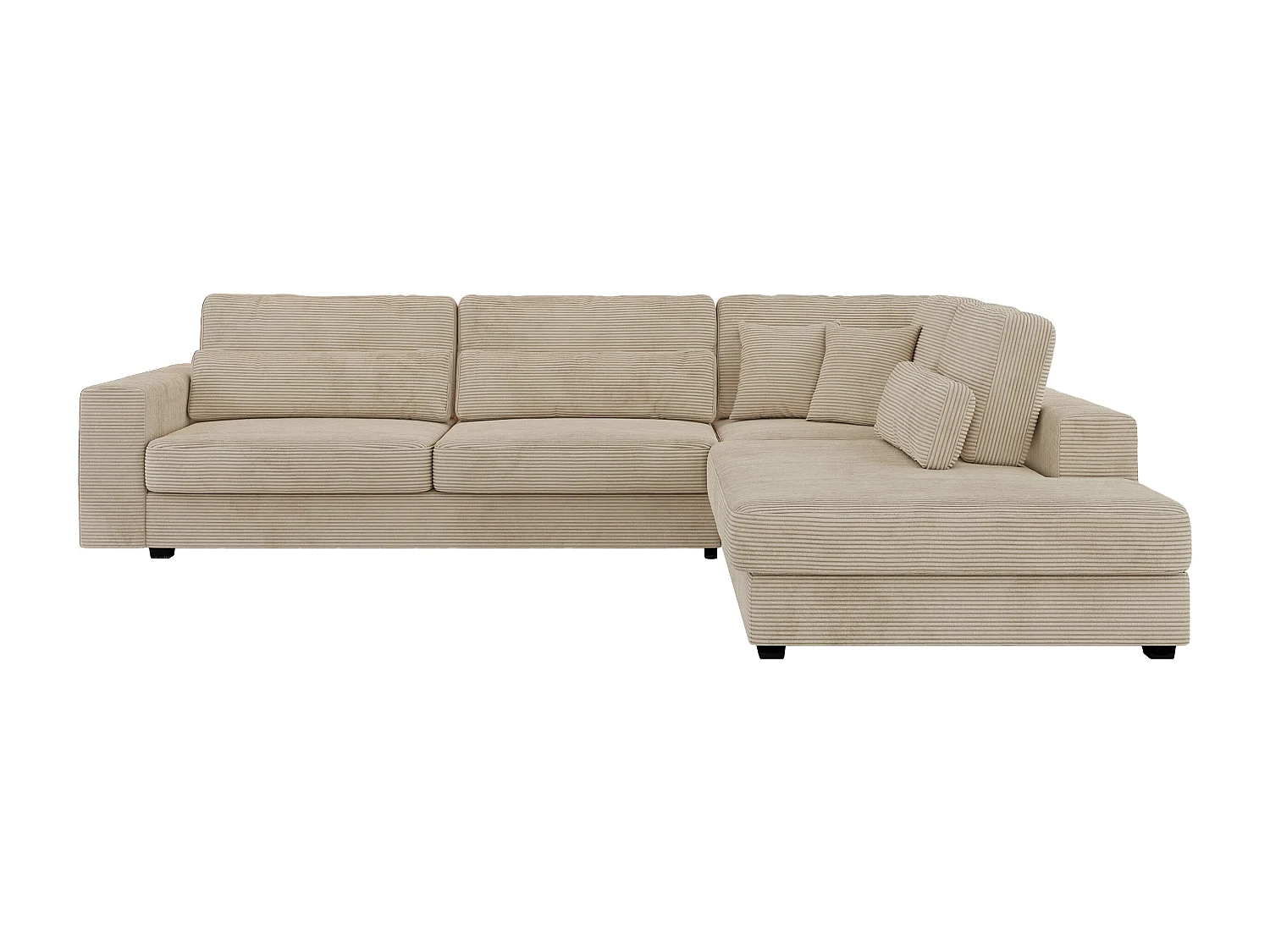 Ecksofa SAVONA - mit Armlehnen, lose Kissen, große L-förmige Ecke, Wohnlandschaft - Beige Cord - Ecke Rechts