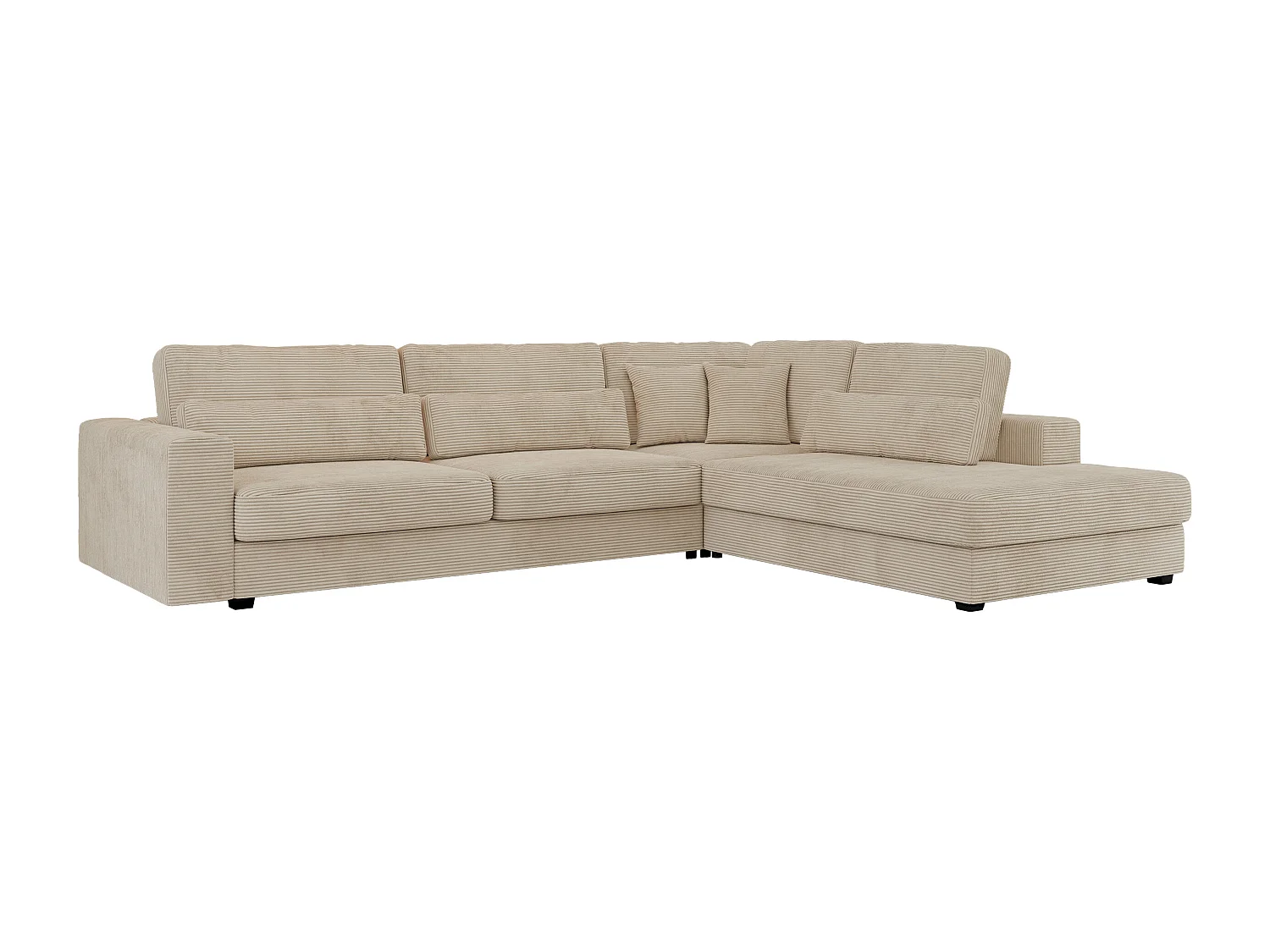 Ecksofa SAVONA - mit Armlehnen, lose Kissen, große L-förmige Ecke, Wohnlandschaft - Beige Cord - Ecke Rechts