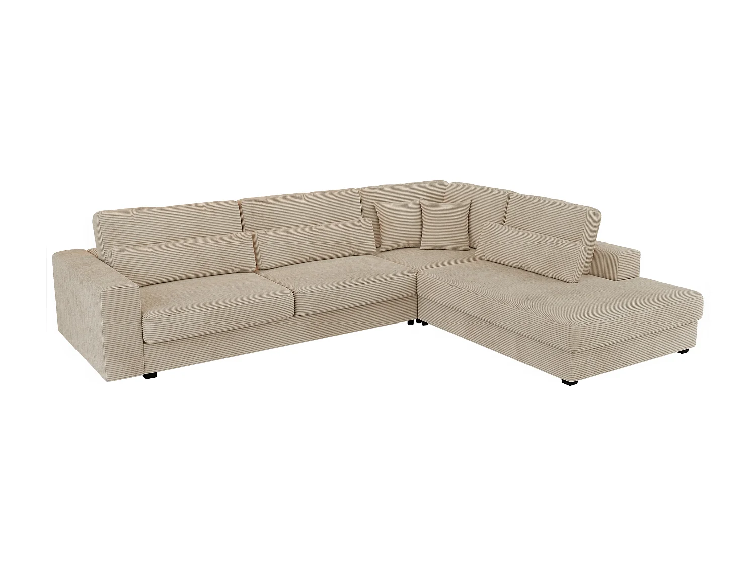 Ecksofa SAVONA - mit Armlehnen, lose Kissen, große L-förmige Ecke, Wohnlandschaft - Beige Cord - Ecke Rechts