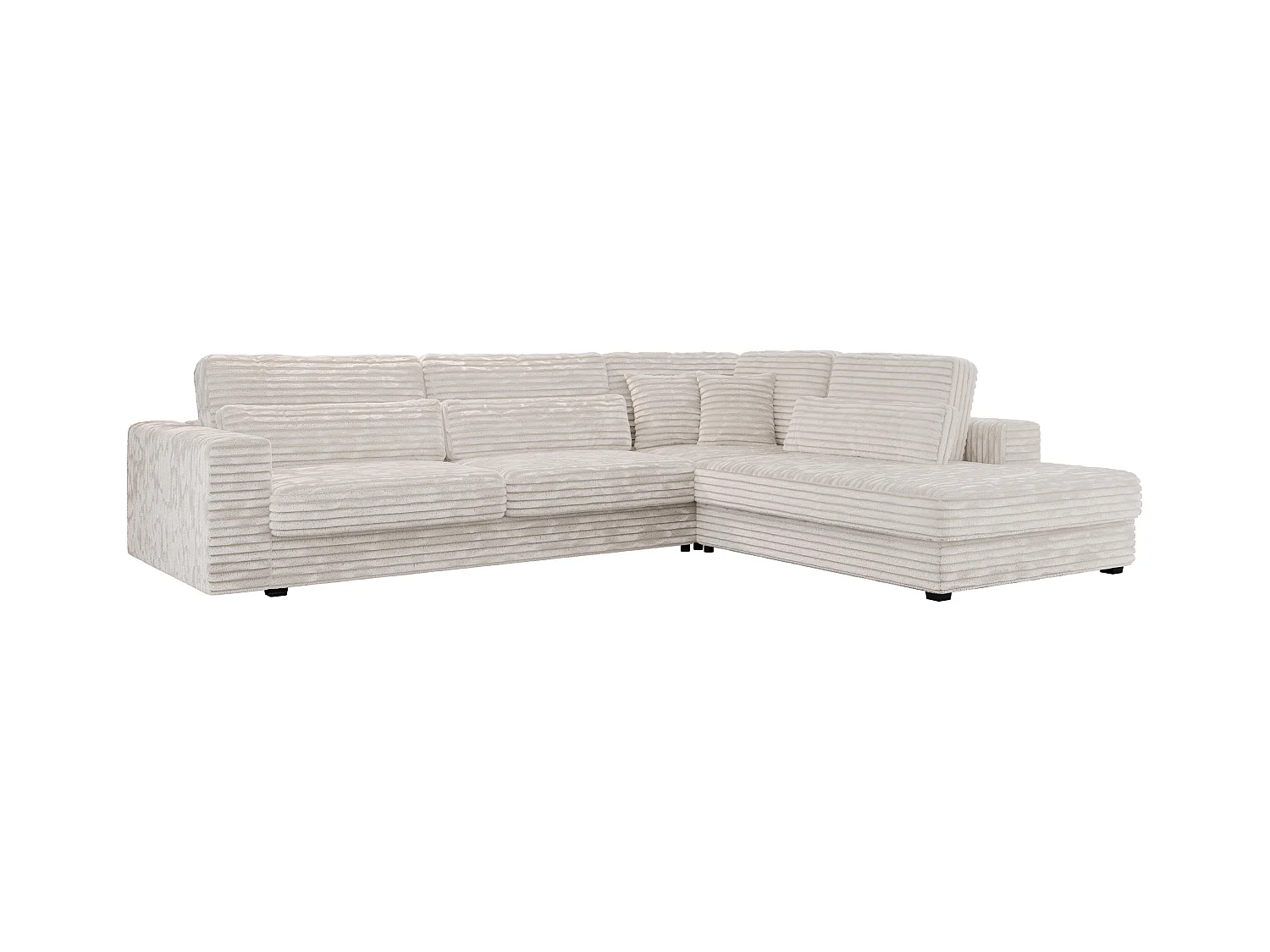 Ecksofa SAVONA - mit Armlehnen, lose Kissen, große L-förmige Ecke, Wohnlandschaft - Beige Cord - Ecke Rechts