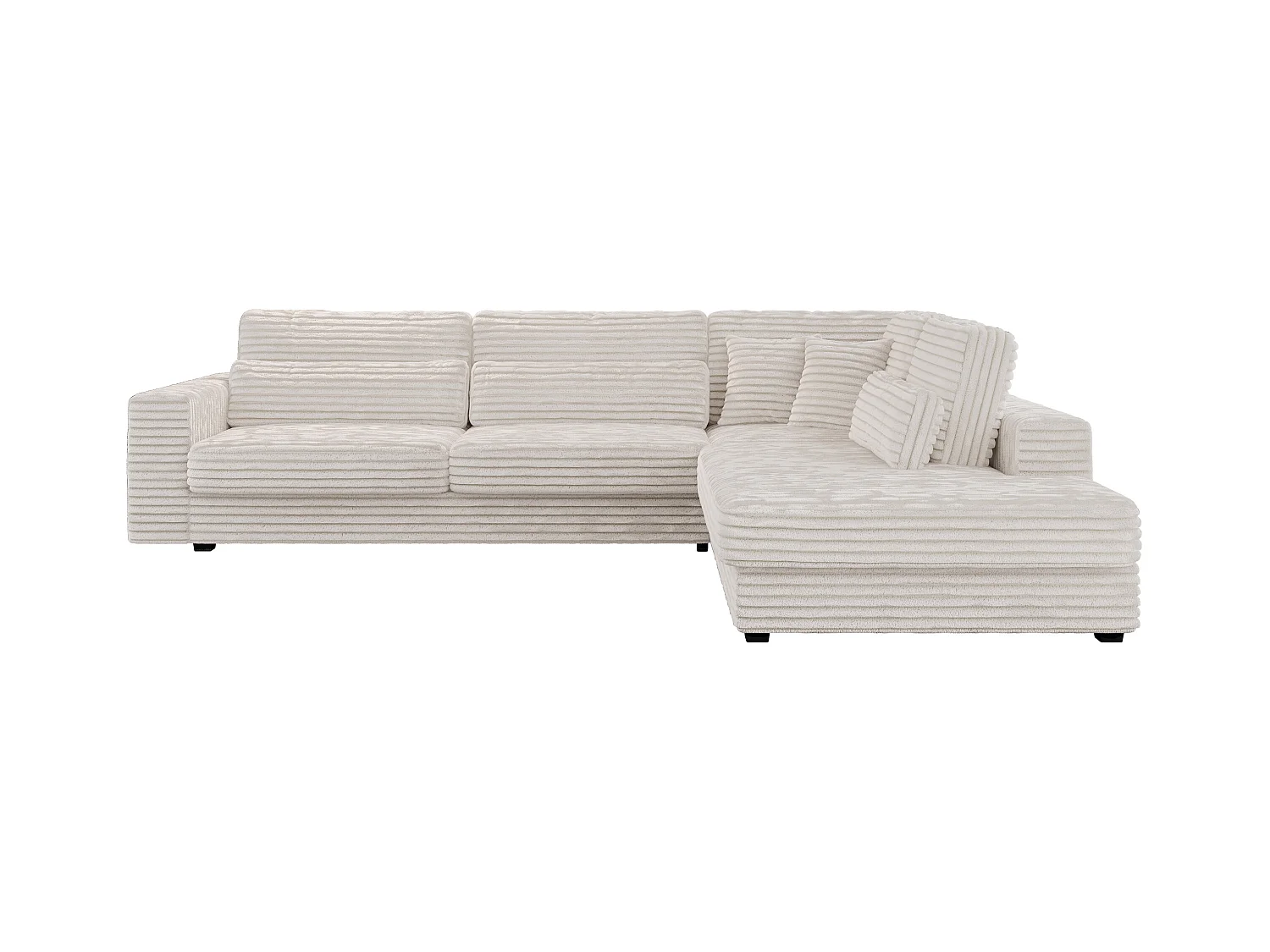 Ecksofa SAVONA - mit Armlehnen, lose Kissen, große L-förmige Ecke, Wohnlandschaft - Beige Cord - Ecke Rechts