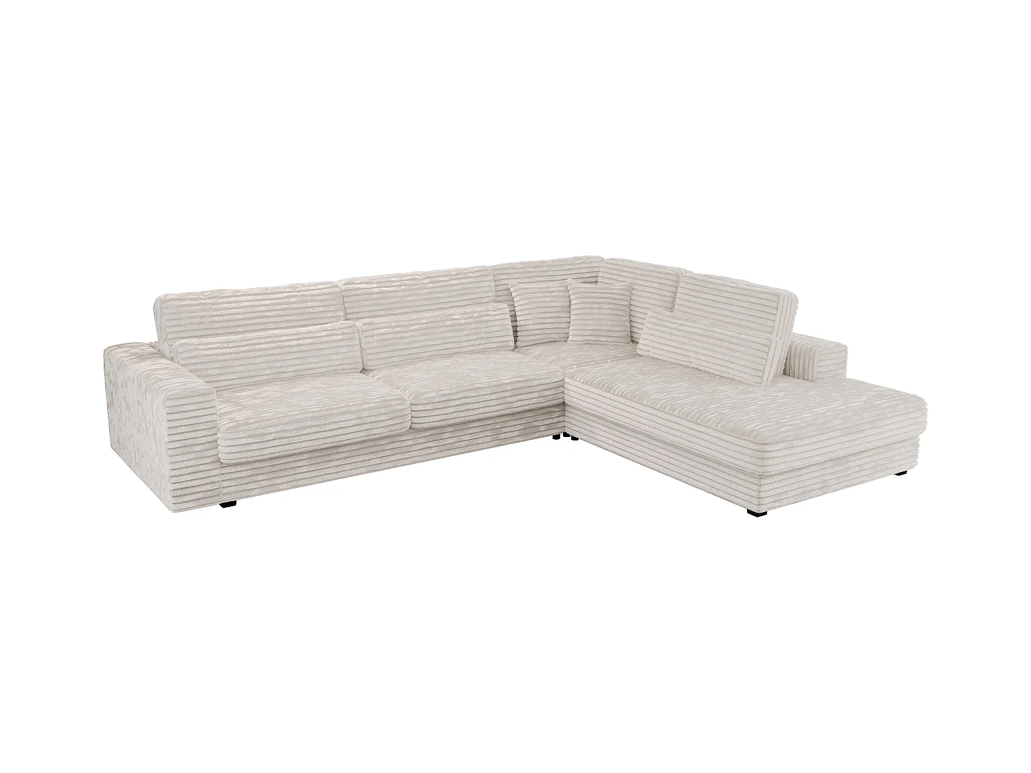 Ecksofa SAVONA - mit Armlehnen, lose Kissen, große L-förmige Ecke, Wohnlandschaft - Beige Cord - Ecke Rechts