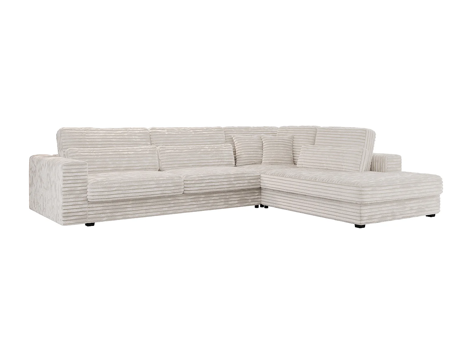 Ecksofa SAVONA - mit Armlehnen, lose Kissen, große L-förmige Ecke, Wohnlandschaft - Beige Cord - Ecke Rechts