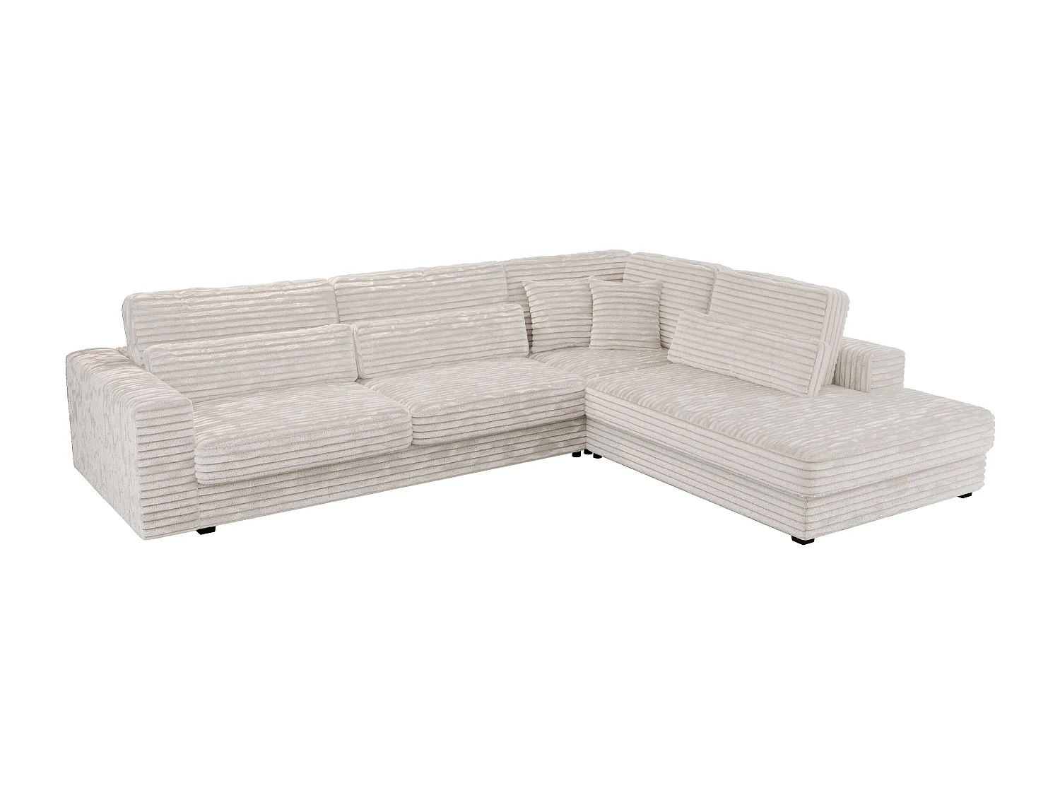 Ecksofa SAVONA - mit Armlehnen, lose Kissen, große L-förmige Ecke, Wohnlandschaft - Beige Cord - Ecke Rechts