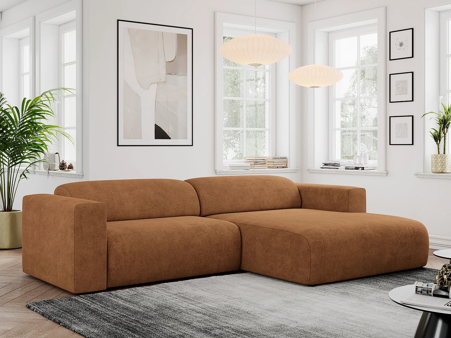 Ecksofa PASADENA - mit Armlehnen, Wohnlandschaft, freistehendes Sofa, große Ecke - Orange Stukture - Ecke Rechts
