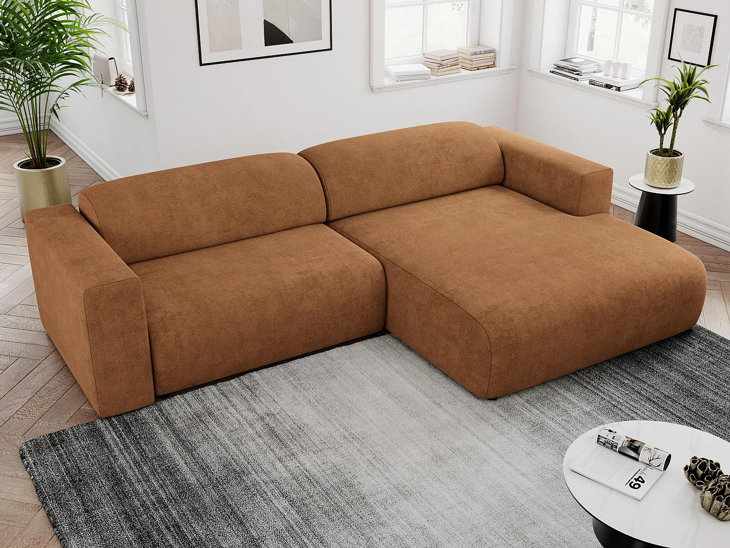Ecksofa PASADENA - mit Armlehnen, Wohnlandschaft, freistehendes Sofa, große Ecke - Orange Stukture - Ecke Rechts