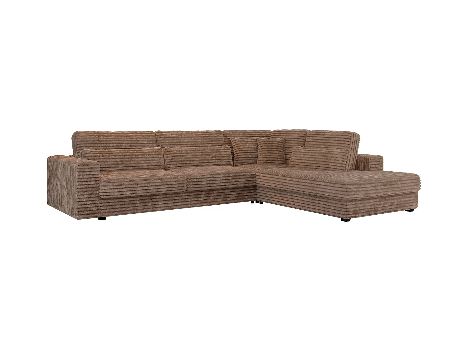 Ecksofa SAVONA - mit Armlehnen, lose Kissen, große L-förmige Ecke, Wohnlandschaft - Braun Cord - Ecke Rechts
