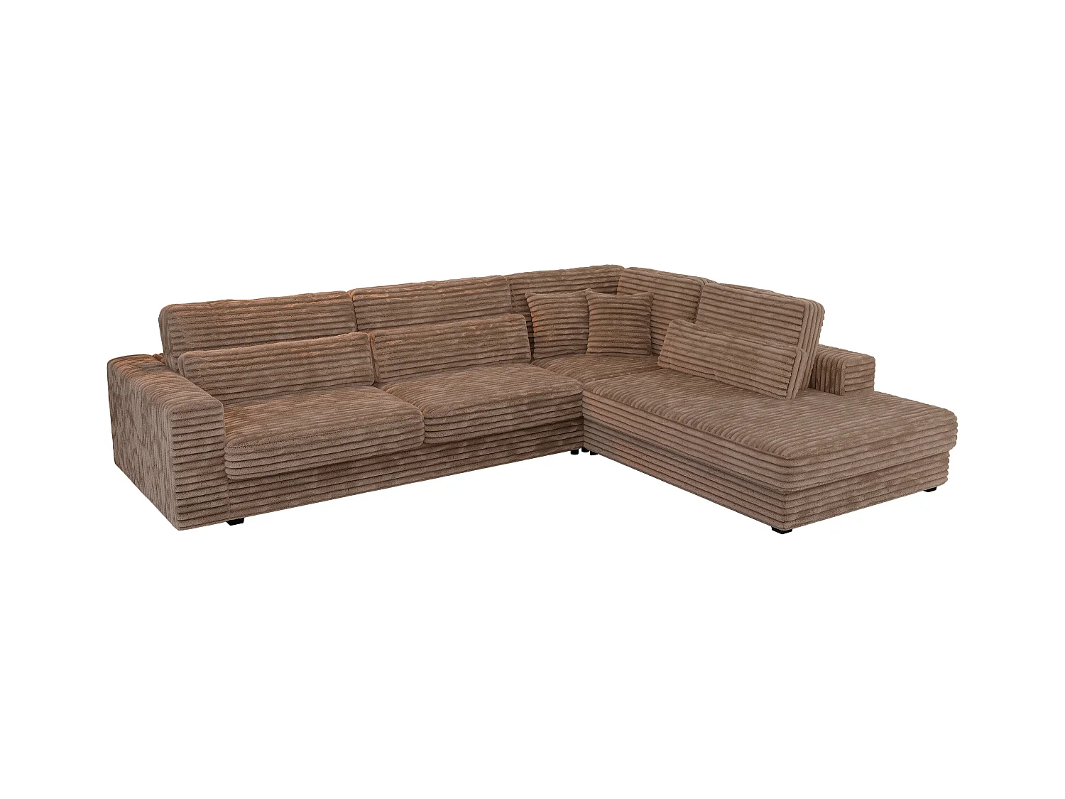 Ecksofa SAVONA - mit Armlehnen, lose Kissen, große L-förmige Ecke, Wohnlandschaft - Braun Cord - Ecke Rechts
