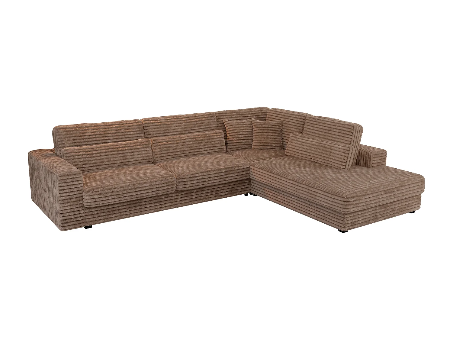 Ecksofa SAVONA - mit Armlehnen, lose Kissen, große L-förmige Ecke, Wohnlandschaft - Braun Cord - Ecke Rechts