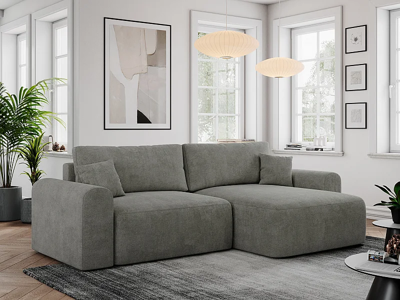 Ecksofa NELSON - Schlafcouch mit Armlehnen und Bettkasten, universelles L-förmige Ecksofa - Grau Stukture