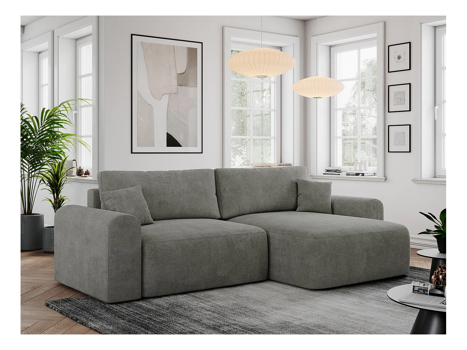 Ecksofa NELSON - Schlafcouch mit Armlehnen und Bettkasten, universelles L-förmige Ecksofa - Grau Stukture