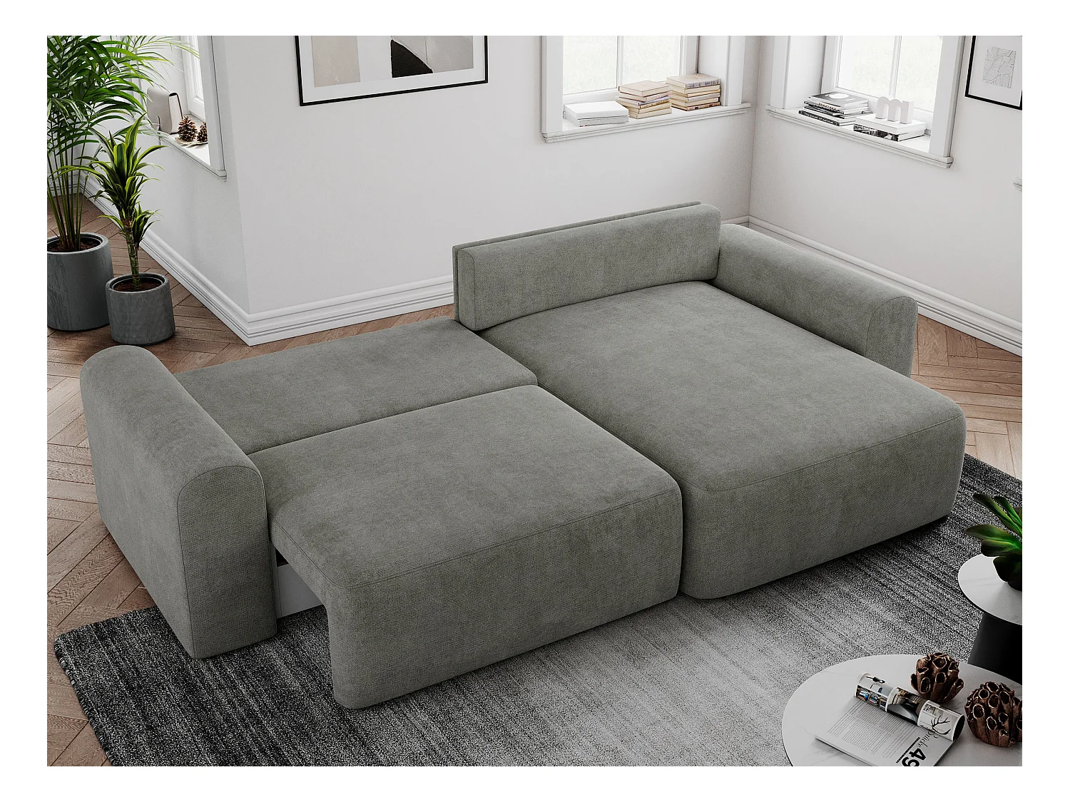 Ecksofa NELSON - Schlafcouch mit Armlehnen und Bettkasten, universelles L-förmige Ecksofa - Grau Stukture