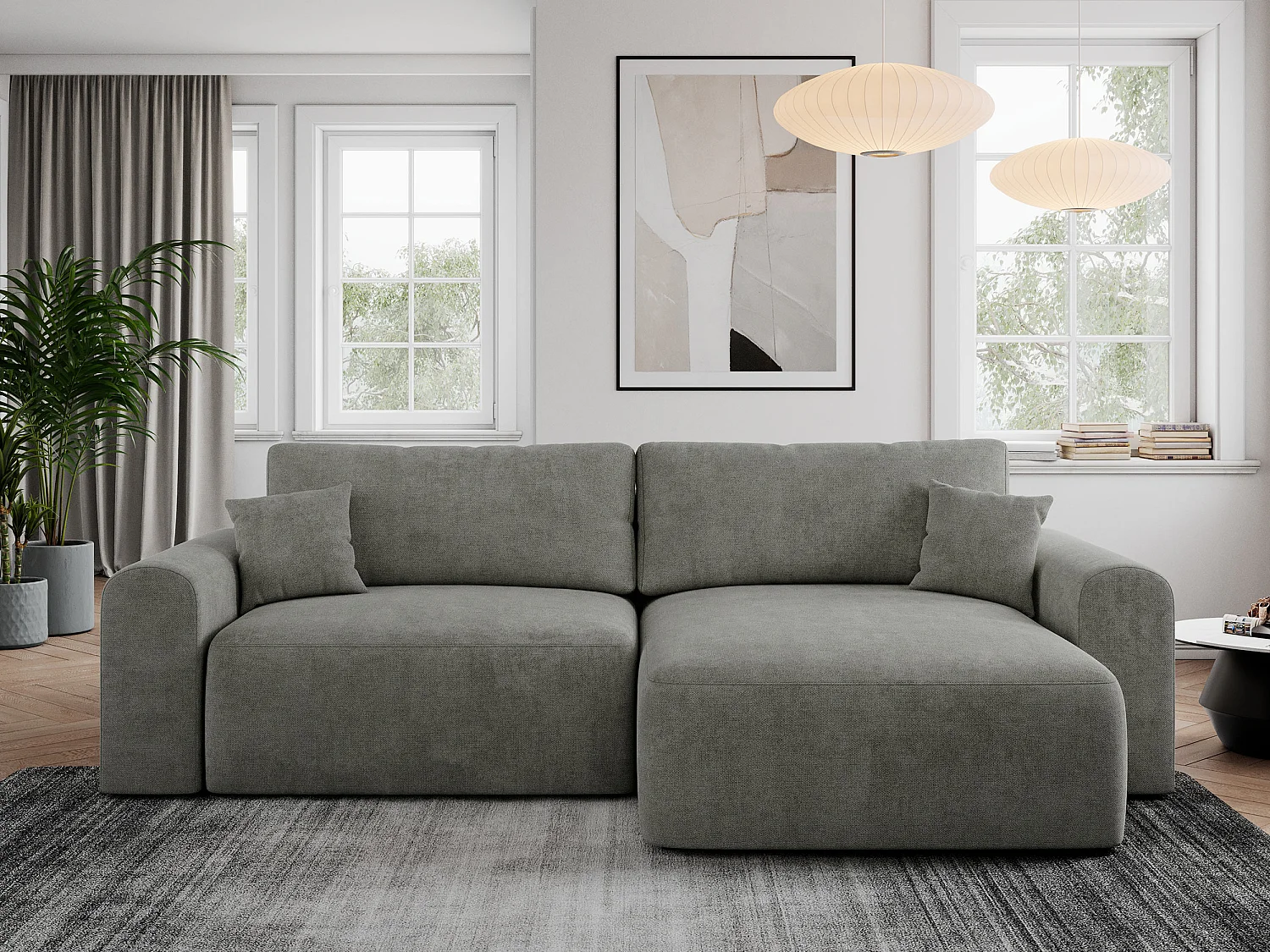 Ecksofa NELSON - Schlafcouch mit Armlehnen und Bettkasten, universelles L-förmige Ecksofa - Grau Stukture