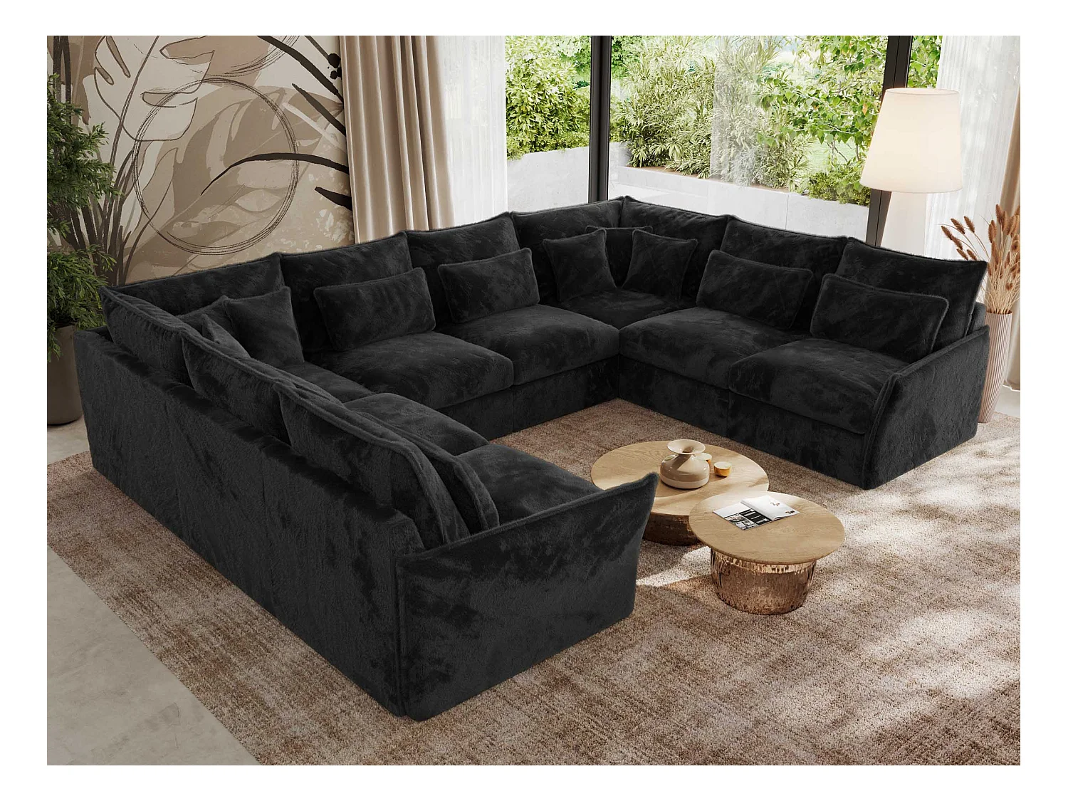 Ecksofa VERSO U8M - modulare U-förmige Ecke mit Armlehnen, Wohnlandschaft, Ecksofa XXL, lose Kissen - Dunkelgrau Plüsch