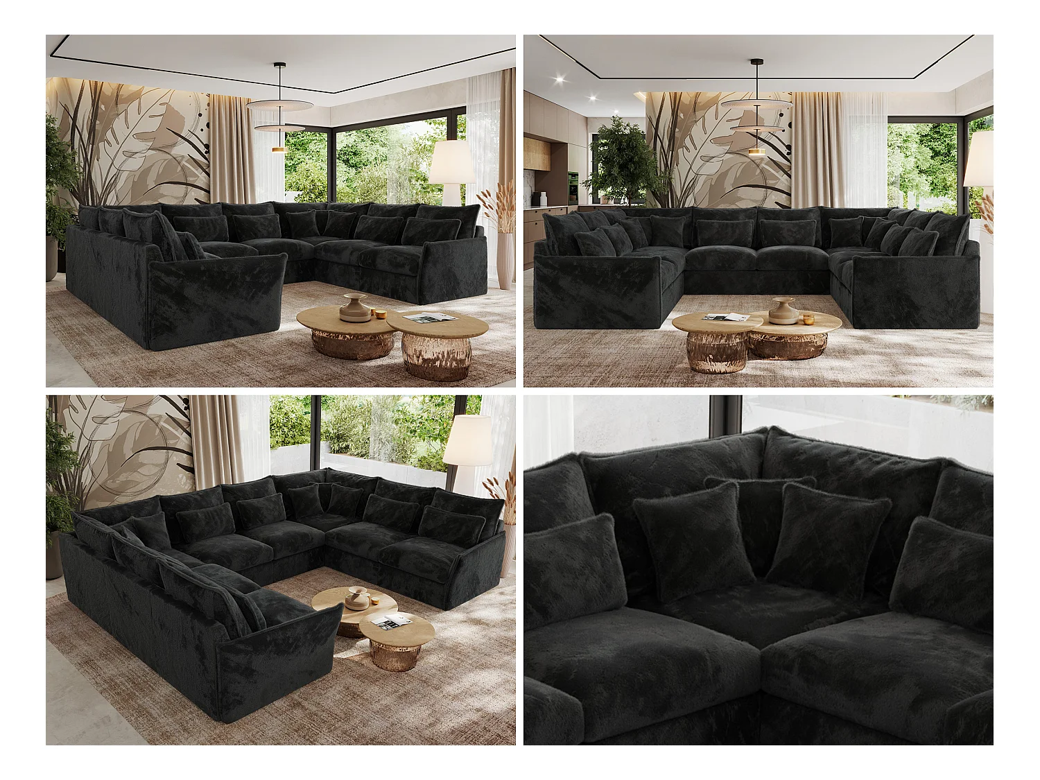 Ecksofa VERSO U8M - modulare U-förmige Ecke mit Armlehnen, Wohnlandschaft, Ecksofa XXL, lose Kissen - Dunkelgrau Plüsch