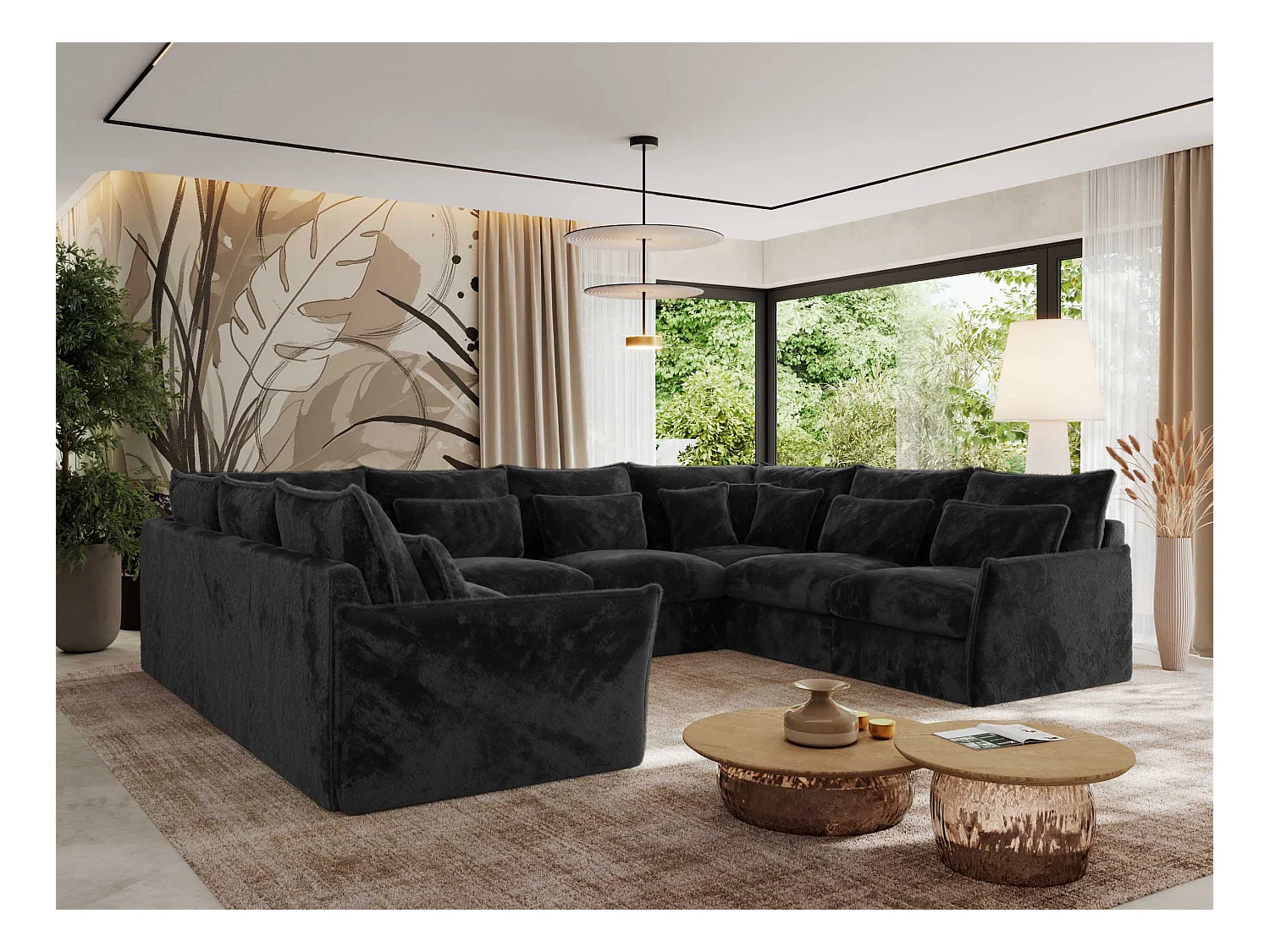 Ecksofa VERSO U8M - modulare U-förmige Ecke mit Armlehnen, Wohnlandschaft, Ecksofa XXL, lose Kissen - Dunkelgrau Plüsch