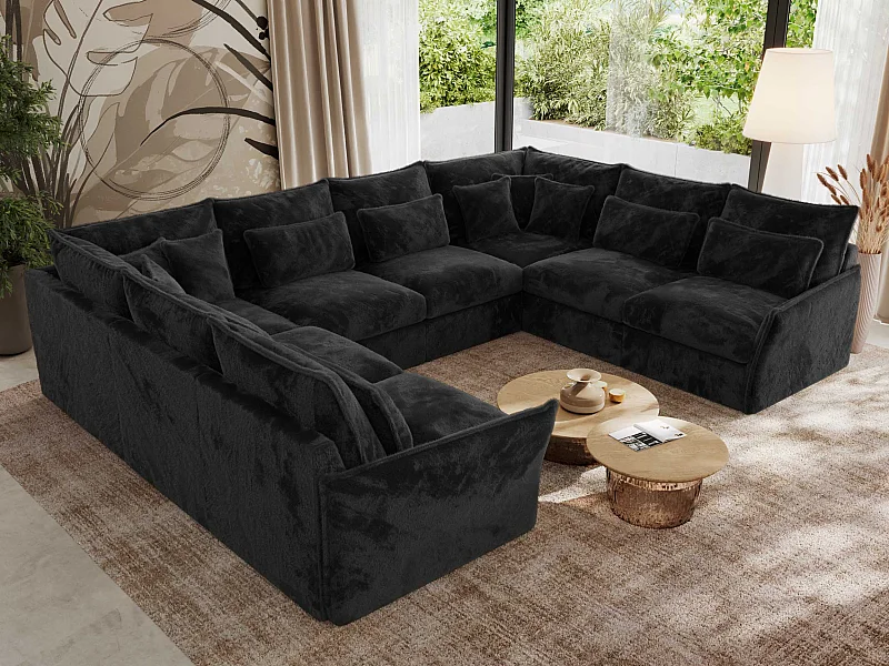 Ecksofa VERSO U8M - modulare U-förmige Ecke mit Armlehnen, Wohnlandschaft, Ecksofa XXL, lose Kissen - Dunkelgrau Plüsch