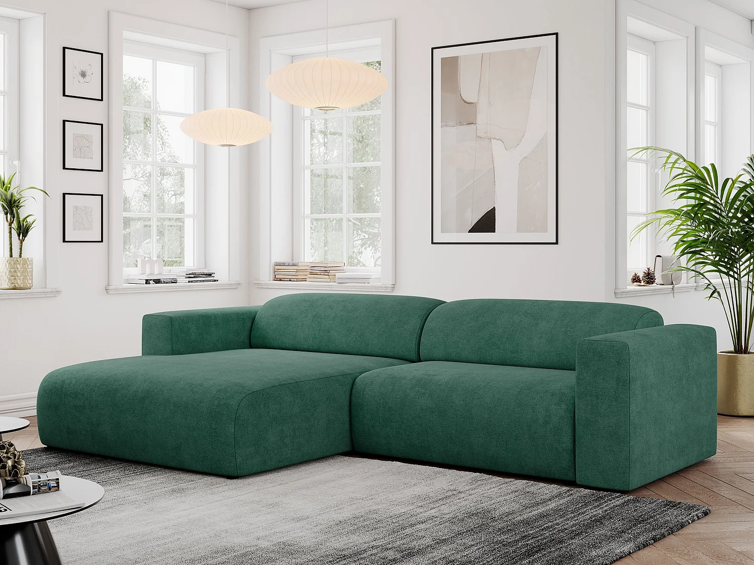 Ecksofa PASADENA - mit Armlehnen, Wohnlandschaft, freistehendes Sofa, große Ecke - Grün Stukture - Ecke Links