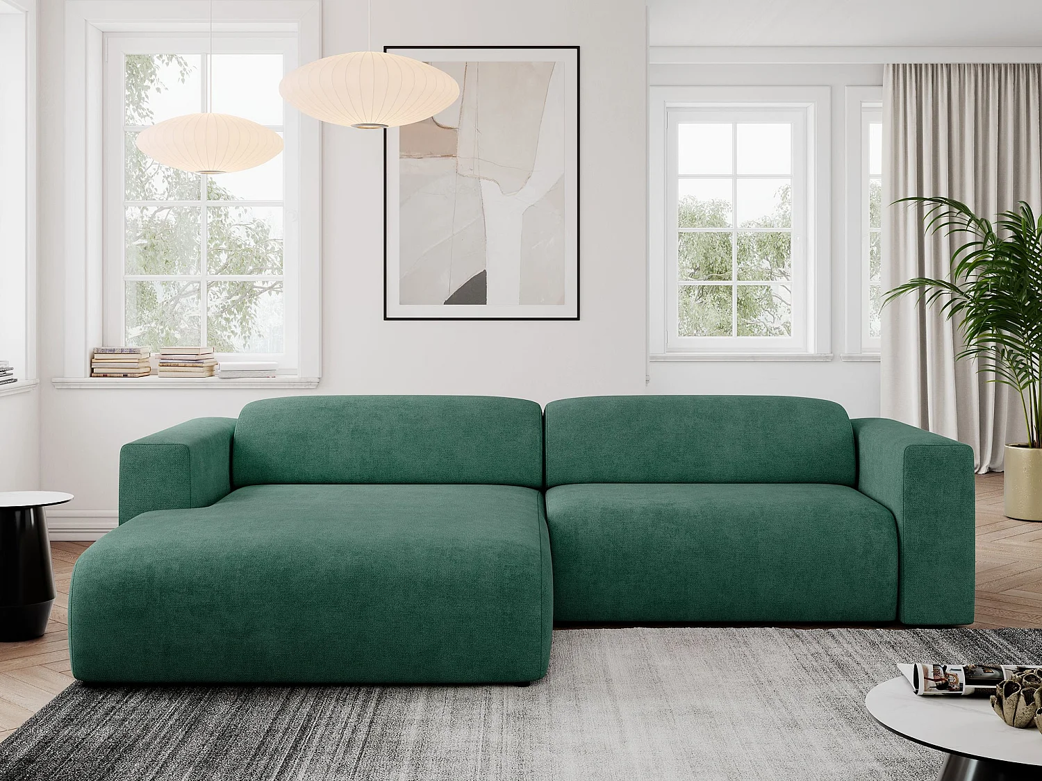 Ecksofa PASADENA - mit Armlehnen, Wohnlandschaft, freistehendes Sofa, große Ecke - Grün Stukture - Ecke Links