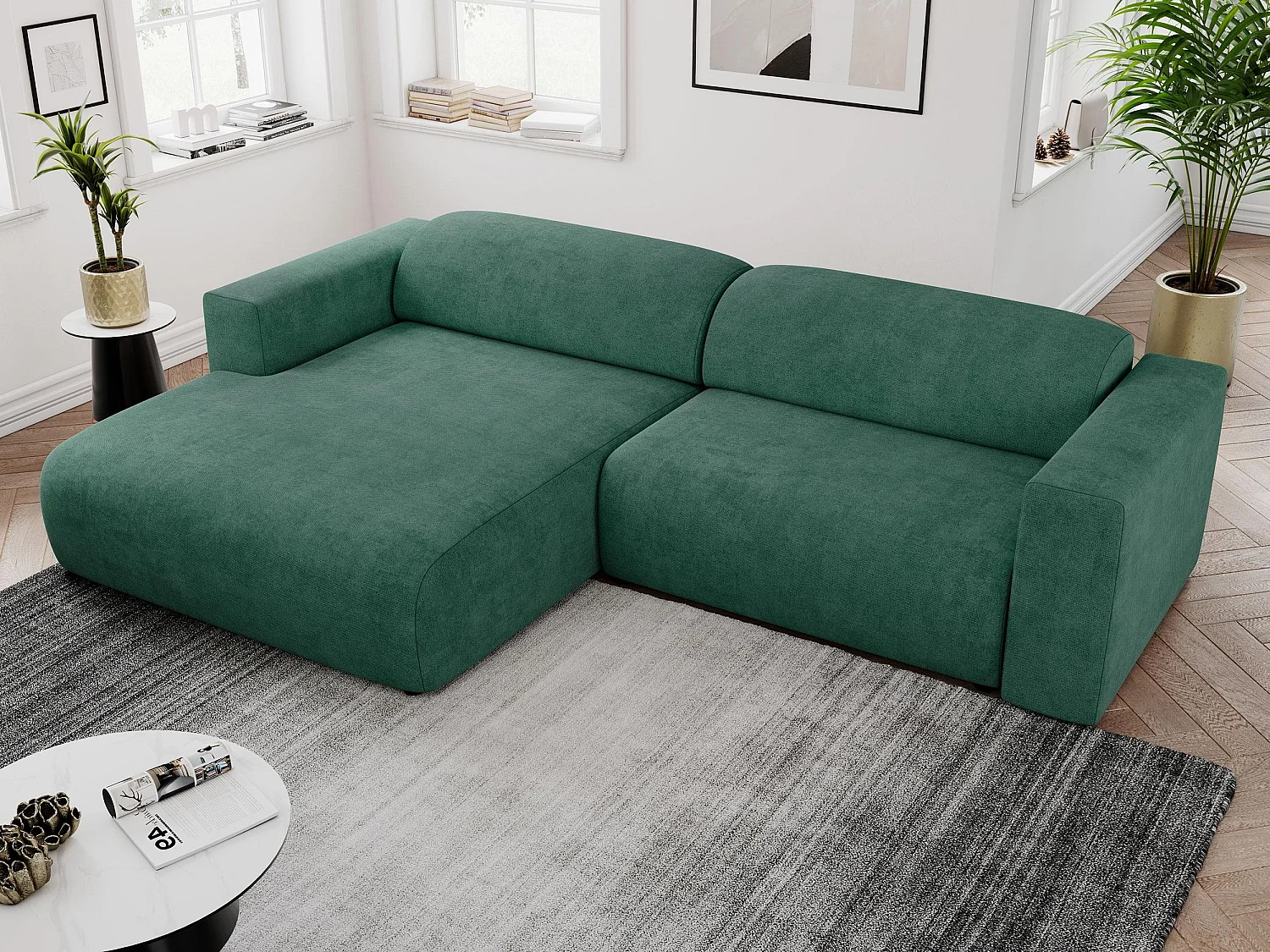 Ecksofa PASADENA - mit Armlehnen, Wohnlandschaft, freistehendes Sofa, große Ecke - Grün Stukture - Ecke Links