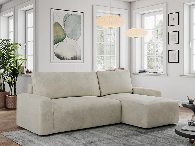 Ecksofa ARGOS - mit Schlaffunktion, Sofa mit armlehnen, Bettkasten, 3-Sitzer Sofa - Beige Velvet