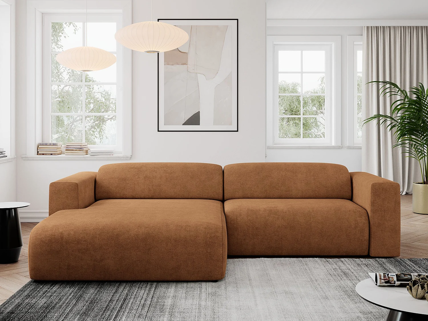 Ecksofa PASADENA - mit Armlehnen, Wohnlandschaft, freistehendes Sofa, große Ecke - Orange Stukture - Ecke Links