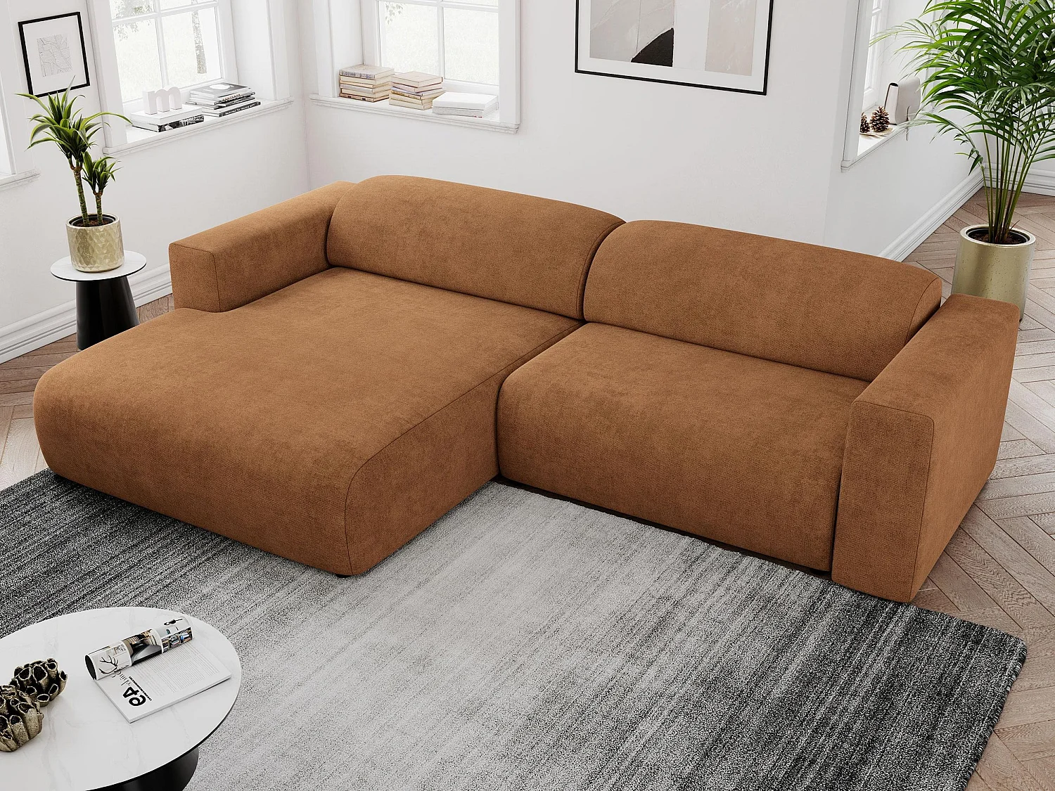 Ecksofa PASADENA - mit Armlehnen, Wohnlandschaft, freistehendes Sofa, große Ecke - Orange Stukture - Ecke Links