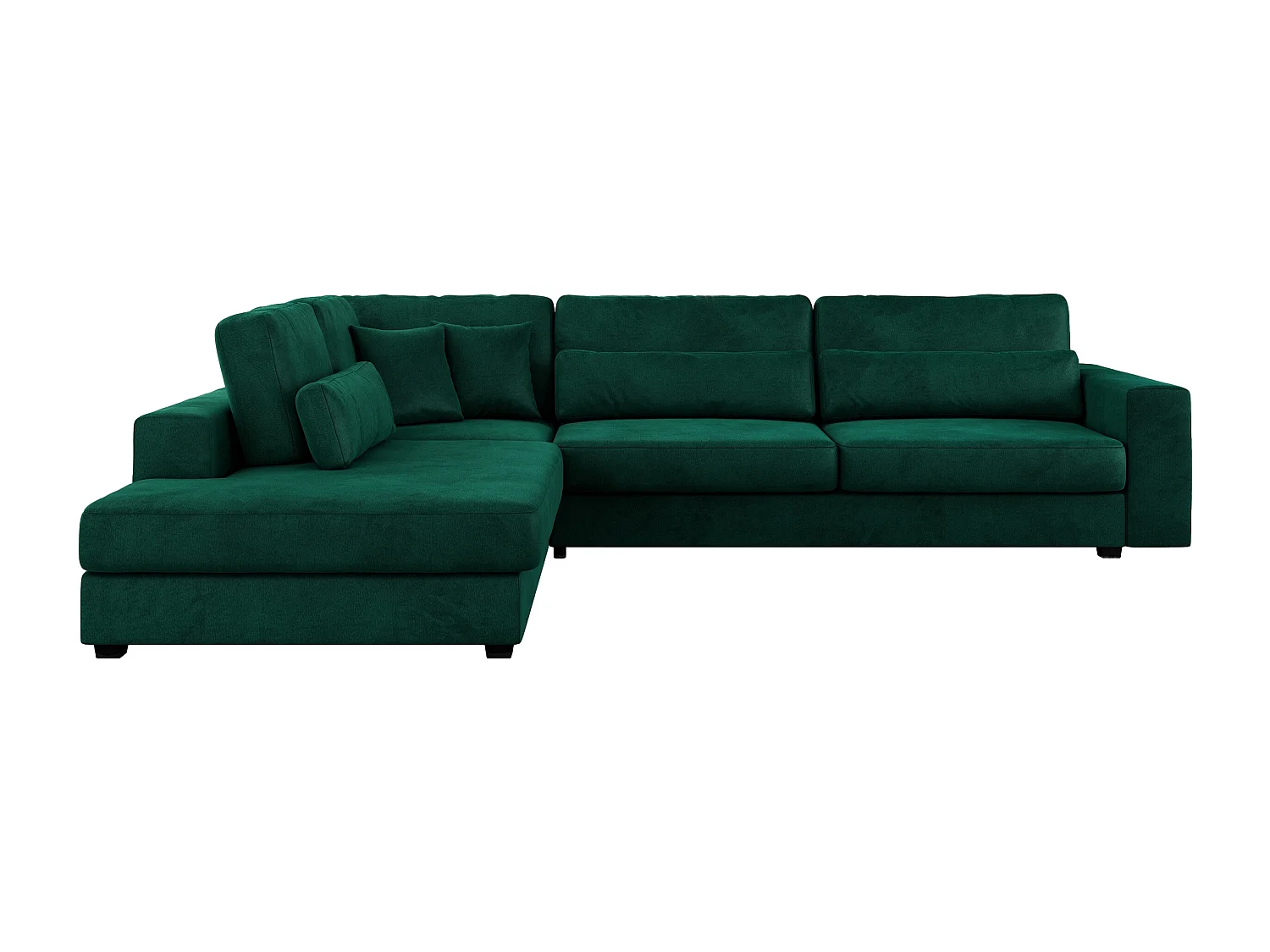 Ecksofa SAVONA - mit Armlehnen, lose Kissen, große L-förmige Ecke, Wohnlandschaft - Dunkelgrün Velvet - Ecke Links