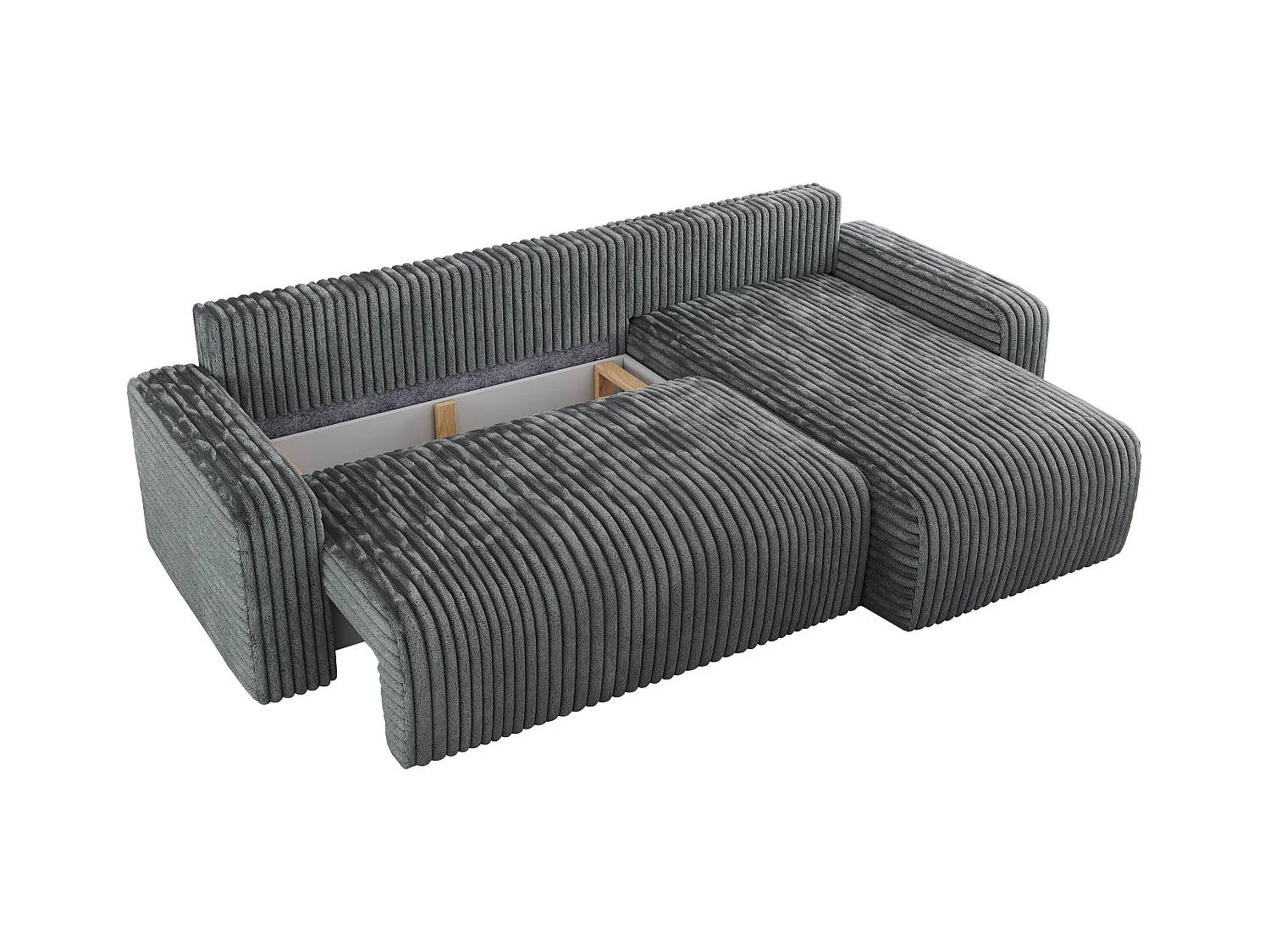 Ecksofa ARGOS - mit Schlaffunktion, Sofa mit armlehnen, Bettkasten, 3-Sitzer Sofa - Dunkelgrau Cord