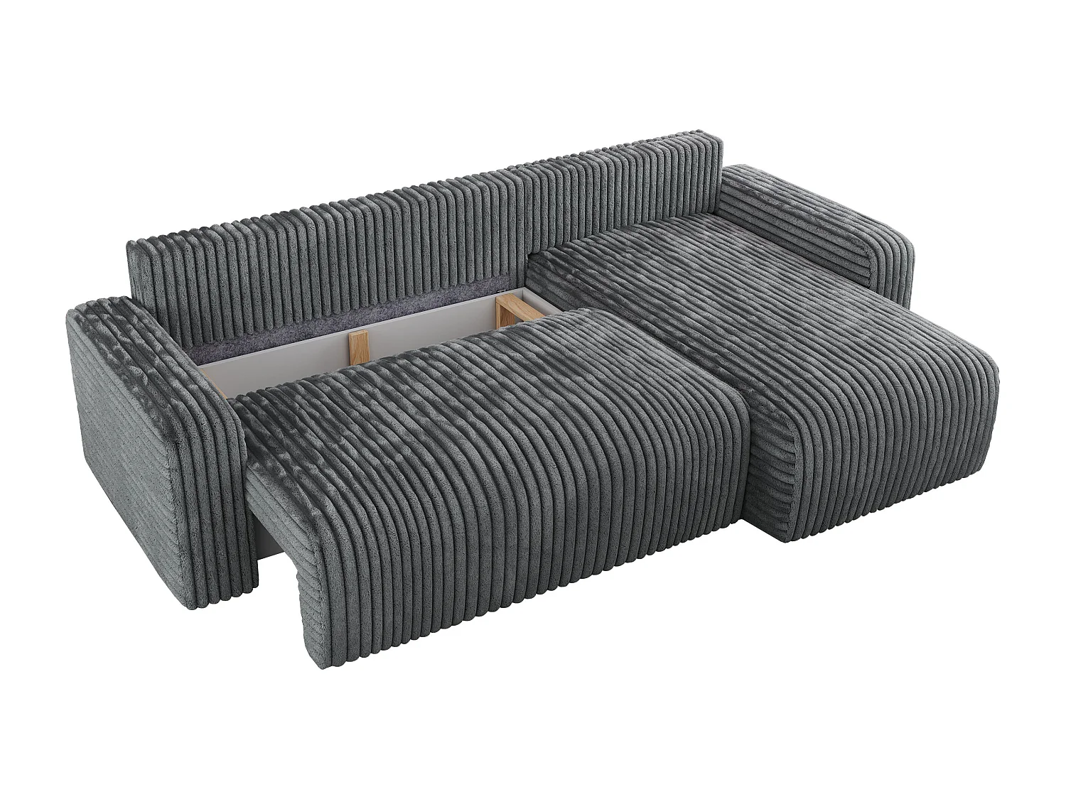 Ecksofa ARGOS - mit Schlaffunktion, Sofa mit armlehnen, Bettkasten, 3-Sitzer Sofa - Dunkelgrau Cord