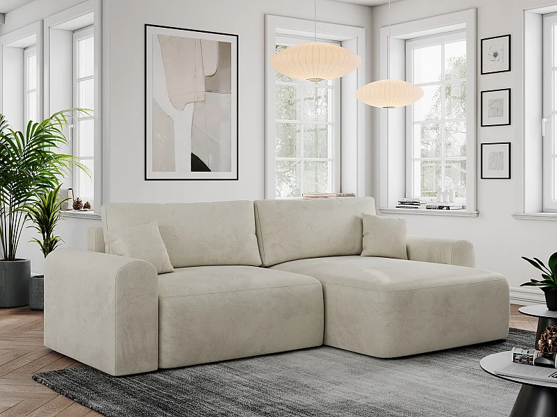 Ecksofa NELSON - Schlafcouch mit Armlehnen und Bettkasten, universelles L-förmige Ecksofa - Beige Velvet
